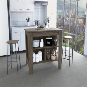 DEPOT E-SHOP Delos Kitchen Island, Four Legs, Three Shelves, Dark Brown