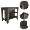 DEPOT E-SHOP Delos Kitchen Island, Four Legs, Three Shelves, Dark Brown