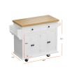 Kitchen Island Cart with Two Storage Cabinets and Two Locking Wheels; 43.31 Inch Width; 4 Door Cabinet and Two Drawers; Spice Rack; Towel Rack (White)