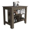 DEPOT E-SHOP Delos Kitchen Island, Four Legs, Three Shelves, Dark Brown