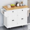 Kitchen Island Cart with Two Storage Cabinets and Two Locking Wheels; 43.31 Inch Width; 4 Door Cabinet and Two Drawers; Spice Rack; Towel Rack (White)