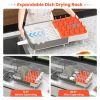 Expandable Dish Drying Rack Adjustable Dual-Part Dish Drainer with Detachable Utensil Holder