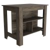 DEPOT E-SHOP Delos Kitchen Island, Four Legs, Three Shelves, Dark Brown