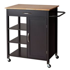 Mobile Kitchen Island Cart with Rubber Wood Top (Color: Brown)